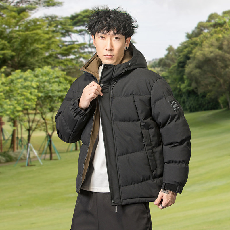 2025年新款棉衣男外套冬季连帽假两件加厚保暖棉服男款冬装棉袄子