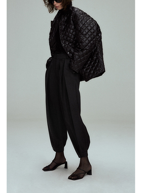 RUIEE如衣 羊毛高腰打杆收口长裤显瘦百搭 黑色/玫瑰色