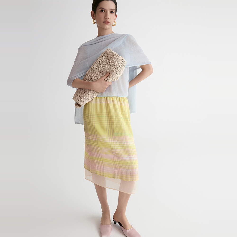 FRONT ROW SHOP Daffodil双层格纹半裙