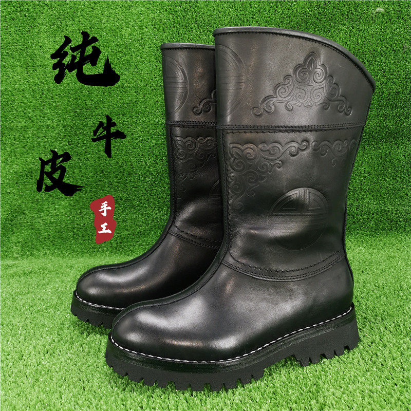 骄鹰牛正面靴藏靴手工牛皮靴男牛仔靴蒙古靴子烫花圆头真皮长靴