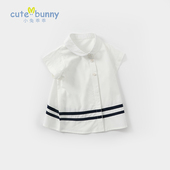 宝宝纯棉翻领上衣婴幼儿白色百搭半袖 女童短袖 新款 夏季 衬衣 衬衫