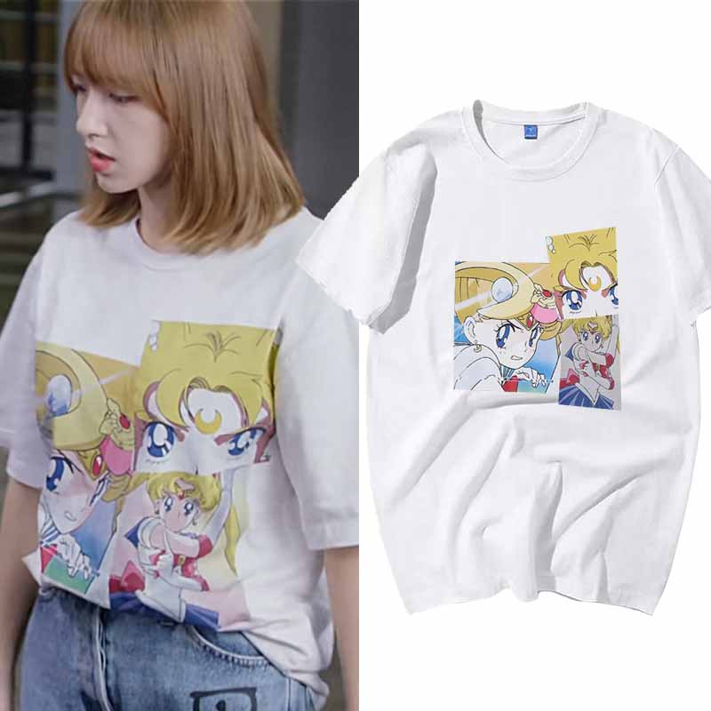 你微笑时很美程潇童谣同款卡通美少女战士印花短袖T恤女纯棉衣服