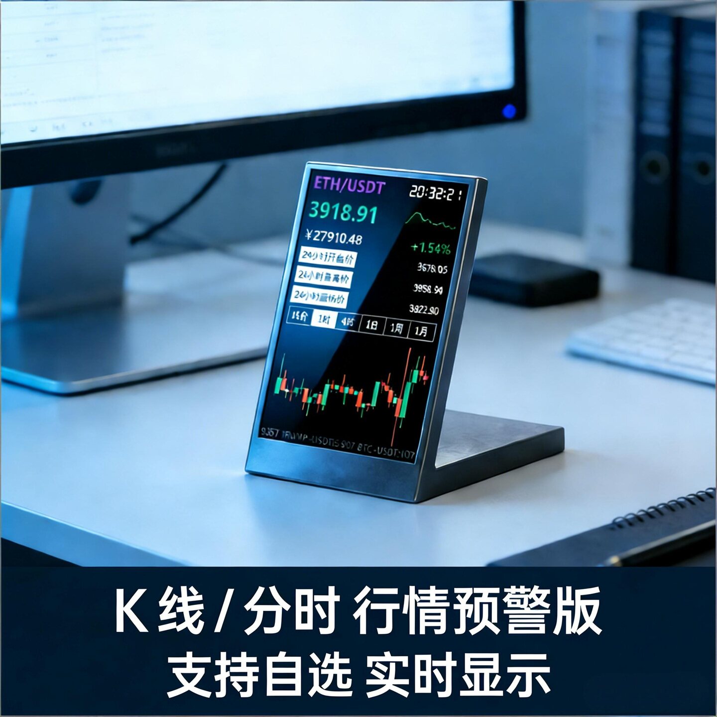 摸鱼神器实时显示行情A股币价k线桌面信息屏电脑伴侣桌面时钟摆件 - 实物图