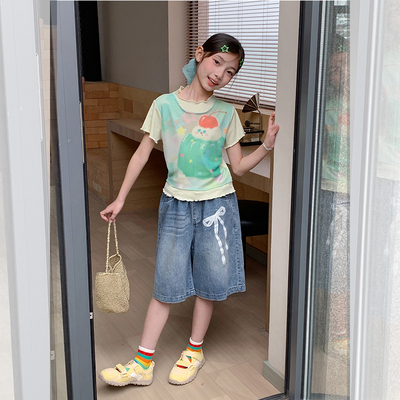 西西家女童夏休闲假两件短袖T恤