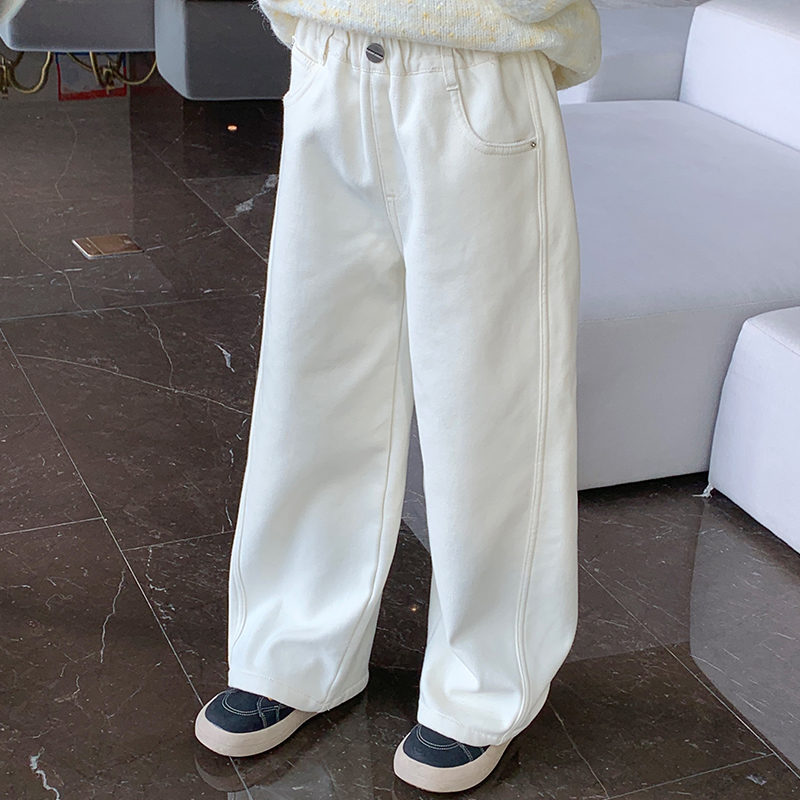 西西家女童冬款加绒牛仔阔腿裤裤