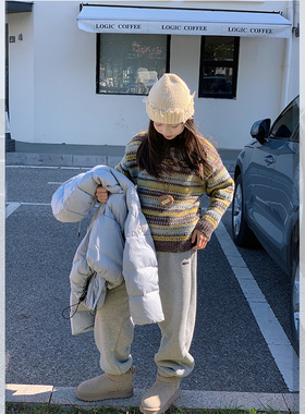 西西家女童2025冬季新款潮流百搭条纹毛衣儿童休闲上衣JX123