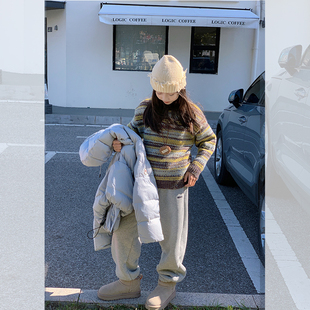 西西家女童2025冬季新款潮流百搭条纹毛衣儿童休闲上衣JX123