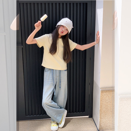 西西家女童2026夏季新款简约百搭短袖T恤儿童休闲上衣JX9172