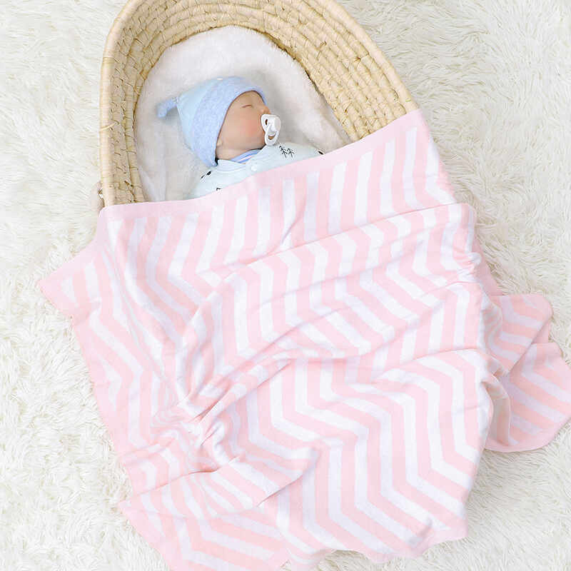 宝宝纯棉盖毯新生婴儿被子包毯夏季空调被条纹针织毛线毯80*100CM