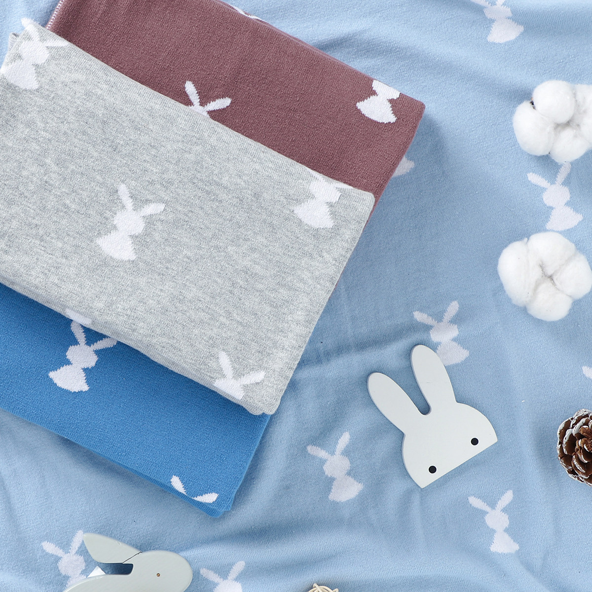 婴儿纯棉针织毯多功能可爱卡通兔子盖毯100*80CM男女宝宝春秋薄被