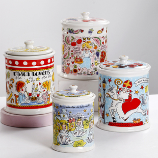 创意卡通陶瓷密封罐圆形可爱大号饼干食品级容器零食白糖储物罐