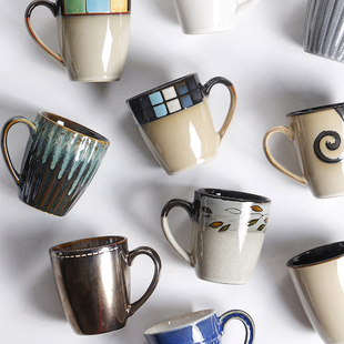 办公室咖啡杯400ml大容量水杯 复古窑变釉马克杯个性 微瑕特卖 美式