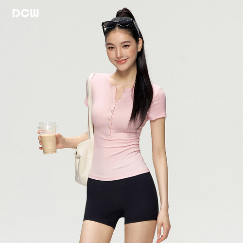 DCW天丝亨利领修身透气瑜伽T恤女
