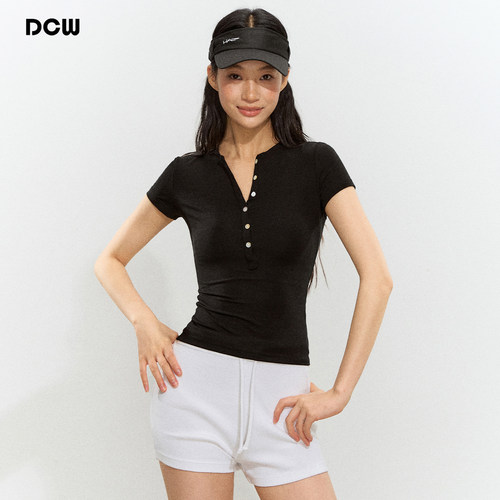 DCW天丝亨利领显瘦透气瑜伽T恤女