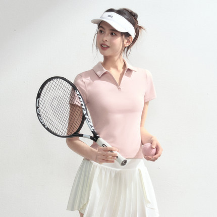 DCW运动短袖女速干网球羽毛球服跑步训练健身瑜伽上衣Polo领t恤粉