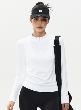 LU家同款半拉链运动上衣女白色普拉提瑜伽服长袖跑步健身衣t恤秋