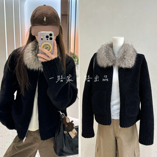 2025新品 ELUCP 定染毛领小颗粒羊羔毛外套女冬黑色毛毛冬装