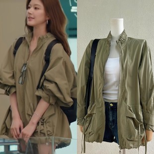 清cang价现货许我耀眼赵露思同款军绿色日式工装风休闲短外套夹克