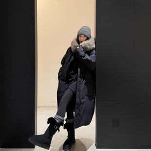 保暖外套 巨好看加厚长款 大毛领狐狸毛黑色羽绒服女2025冬季 新款