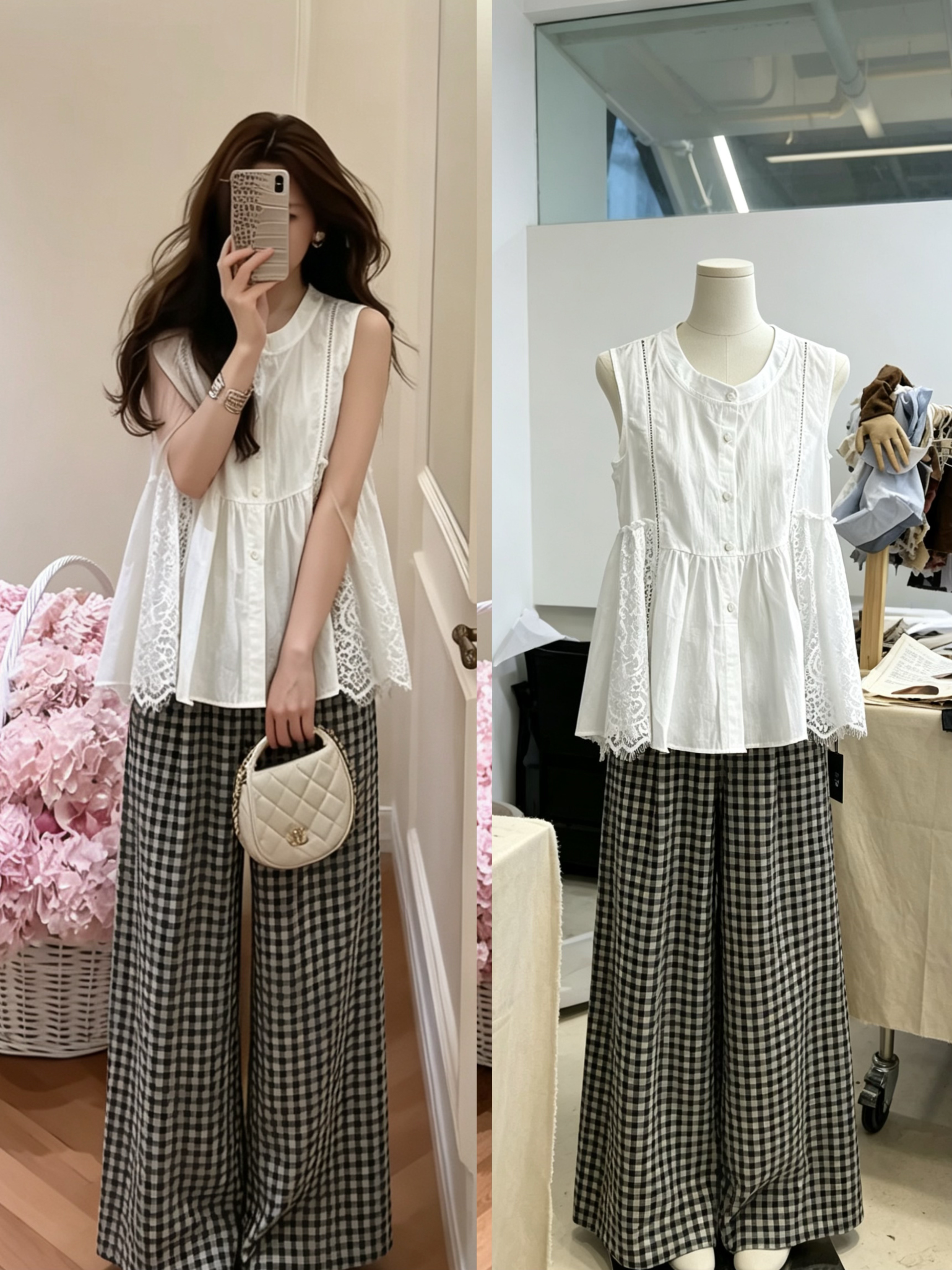 现货2026新款韩版蕾丝拼接气质镂空衬衫女飞飞袖背心娃娃衫上衣