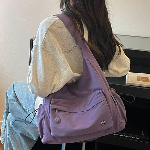 休闲尼龙帆布包包女大容量学生上课手提袋简约百搭单肩通勤托特包