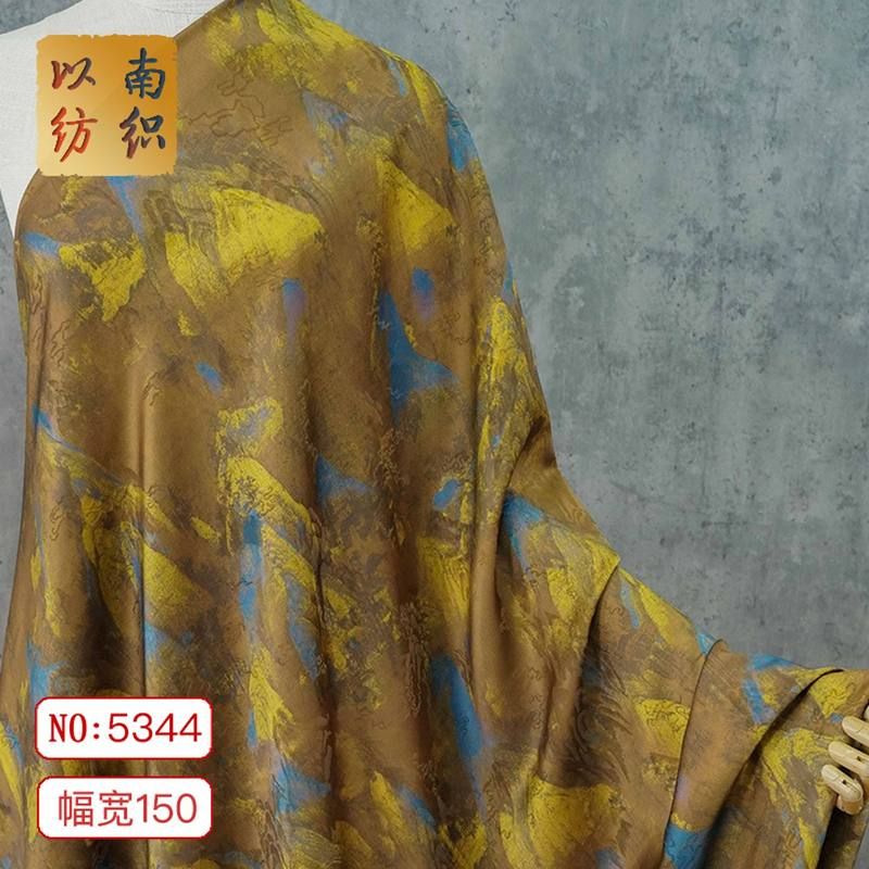 【群山缭绕】古风重磅香云纱印花面料新中式连衣裙旗袍上衣提花布