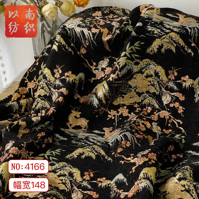 新款厚实小鹿复古风女装挺括马甲色织布时尚半身裙沙发布提花面料