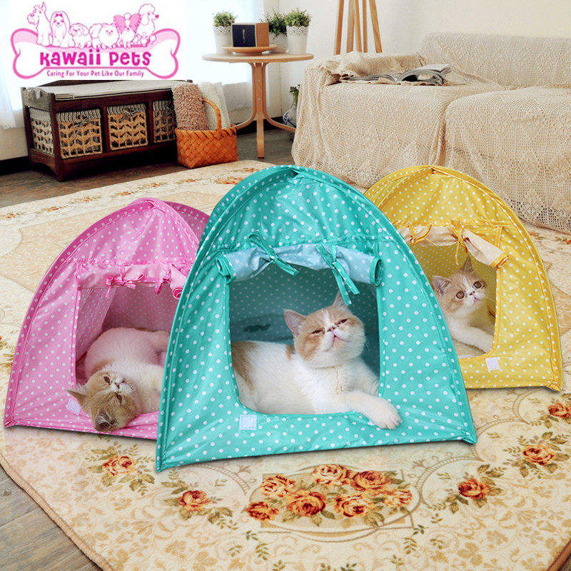 出口可折叠宠物帐篷 小狗猫咪房子猫玩具屋 防蚊猫窝圆点帐篷