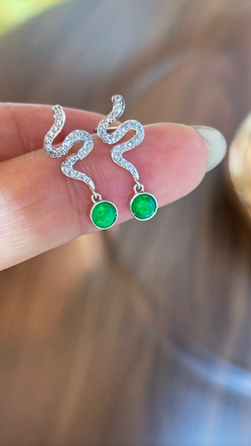 18K金满镶天然钻石祖母绿蛇形耳坠，附权威证书，支持复检