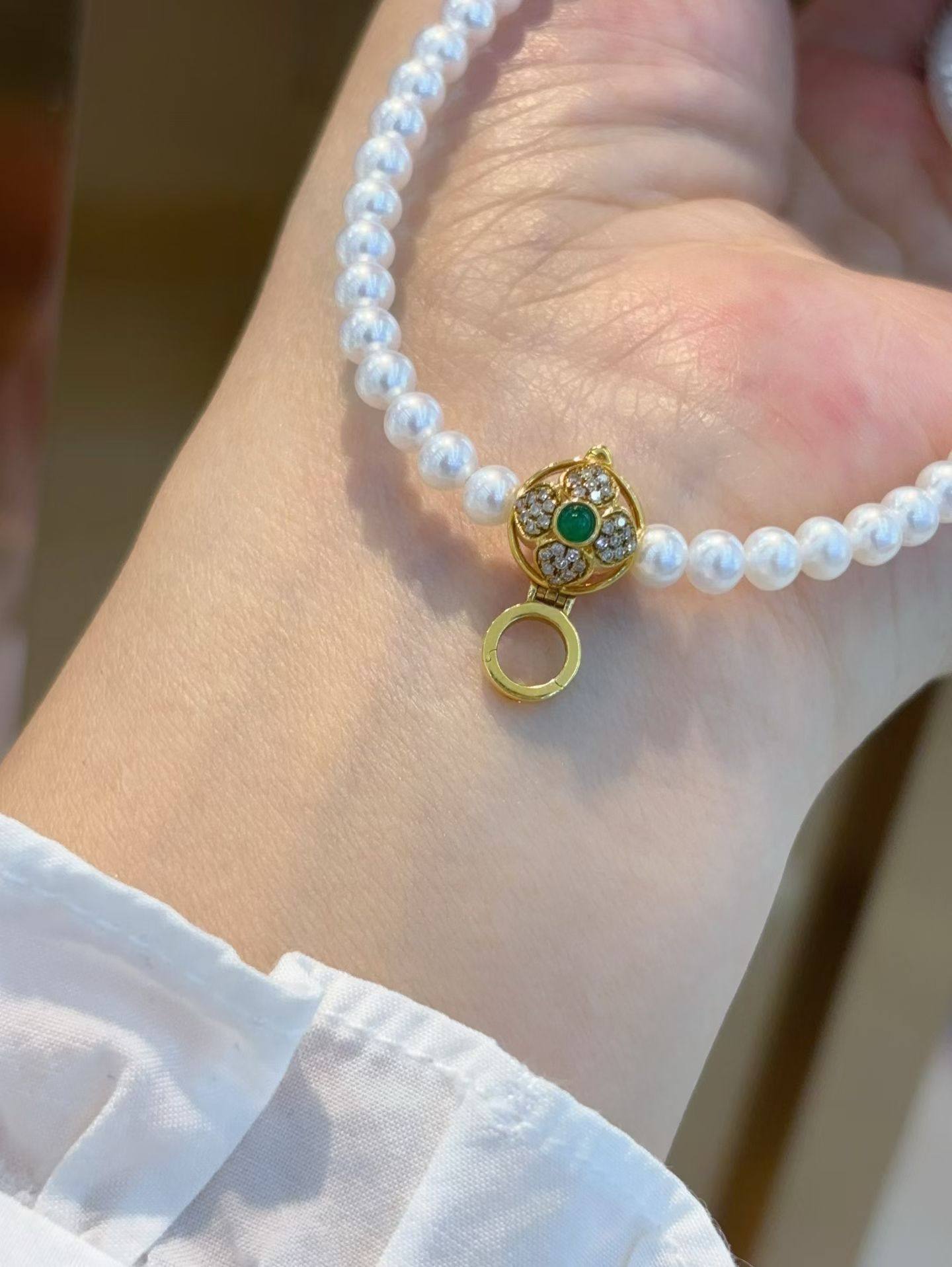 18K祖母绿珠链转换扣，祖母绿约0.1克拉 钻石0.16克拉 重约1.8克,珠宝/钻石/翡翠,颈饰,淘宝优惠券,粉丝福利购,淘宝优惠卷