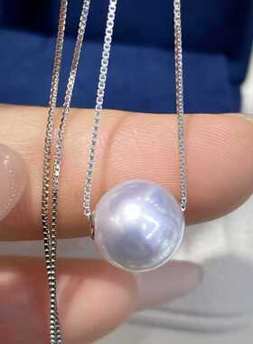 9-10MM正圆微瑕澳白海水珍珠，K金贴片，赠银链