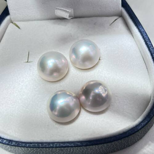 奄美岛海水马贝珍珠14-15mm白亮粉海水马贝珍珠 饱满温润