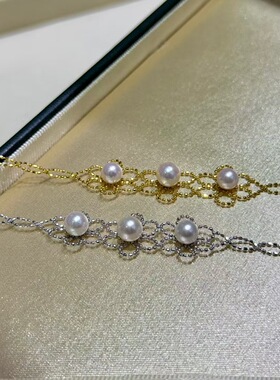 s925银蕾丝花手链，5-6mm淡水ak正圆几乎无瑕品质