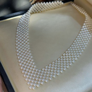 天然淡水珍珠项链,纯手工编织,小灯泡光感极光淡水,圆度不错