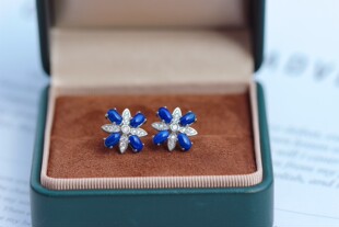 轻奢高级感青金四叶草花型耳钉 s925纯银镀18k金  微微白微微金