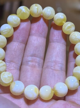 10mm以上，俄料白花蜡圆珠手串，纹路明显且多，11.79克，附证书
