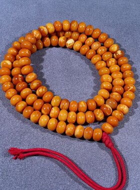 天然老花蜡算盘鼓珠108佛珠，红皮花蜡，8mm，重26.06