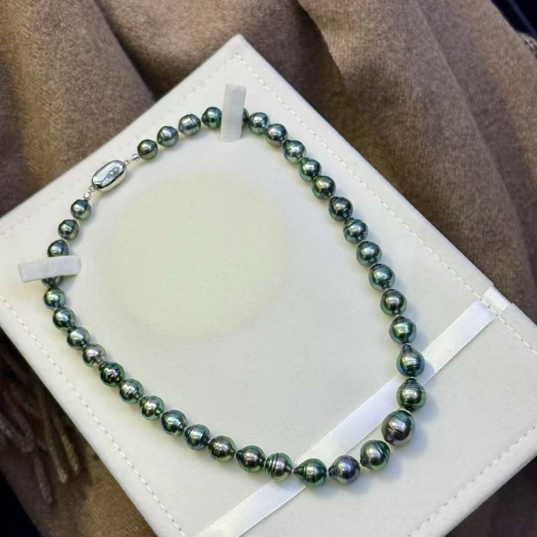 8-12MM螺纹孔雀绿项链，颗颗绿油油！又炫又亮
