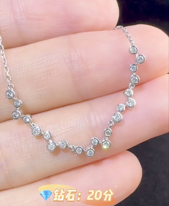 精致锁骨链,18k白金镶天然南非钻石套链,20分钻石