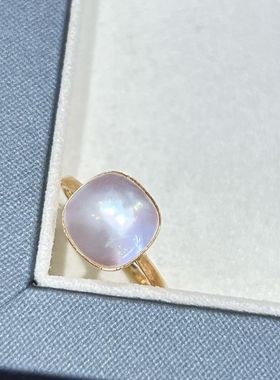 18K金海水10-11mm澳白马贝珍珠正方形戒指，基本无瑕