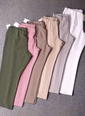 3025-外贸西班牙原单中腰垂顺修身显高显瘦大码松紧腰直筒长裤