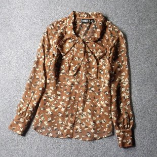 玻璃纱纽扣衬衫 1305 飘带领飘逸轻快宽松百搭印花插肩袖 薄款 夏季