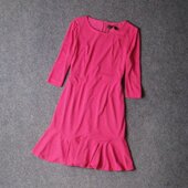 7239 收腰显瘦鱼尾连衣裙 垂顺修身 好垂感圆领七分袖