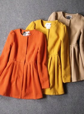 8530-收腰显瘦外套修身长款长袖毛呢大衣风衣 胸围86-98