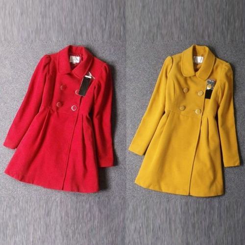 8525-特价毛呢风衣大衣 修身显瘦长款双排扣气质外套 胸围86-102