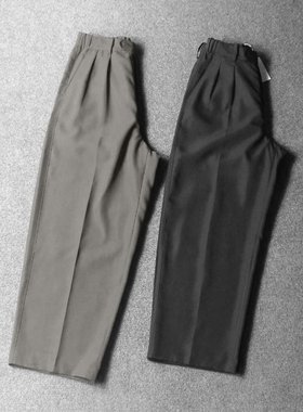 3956-外贸日本原单松紧高腰粗筒弯刀阔腿笔挺气质休闲裤 腰72-86