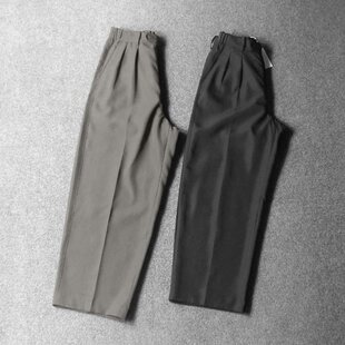 3956-外贸日本原单松紧高腰粗筒弯刀阔腿笔挺气质休闲裤 腰72-86