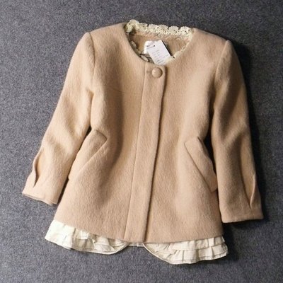 断码清仓 性价比小码 原单重磅80%毛带花边 春夏七分袖毛呢短外套