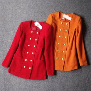 8532-好做工专柜撤柜双排扣收腰显瘦长款加厚毛呢大衣外套胸86-98