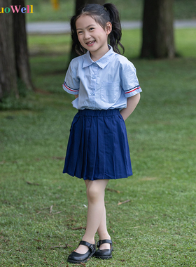 NuoNuoWell夏季女童裙英伦学院风套装儿童幼儿园短袖衬衫百褶裙